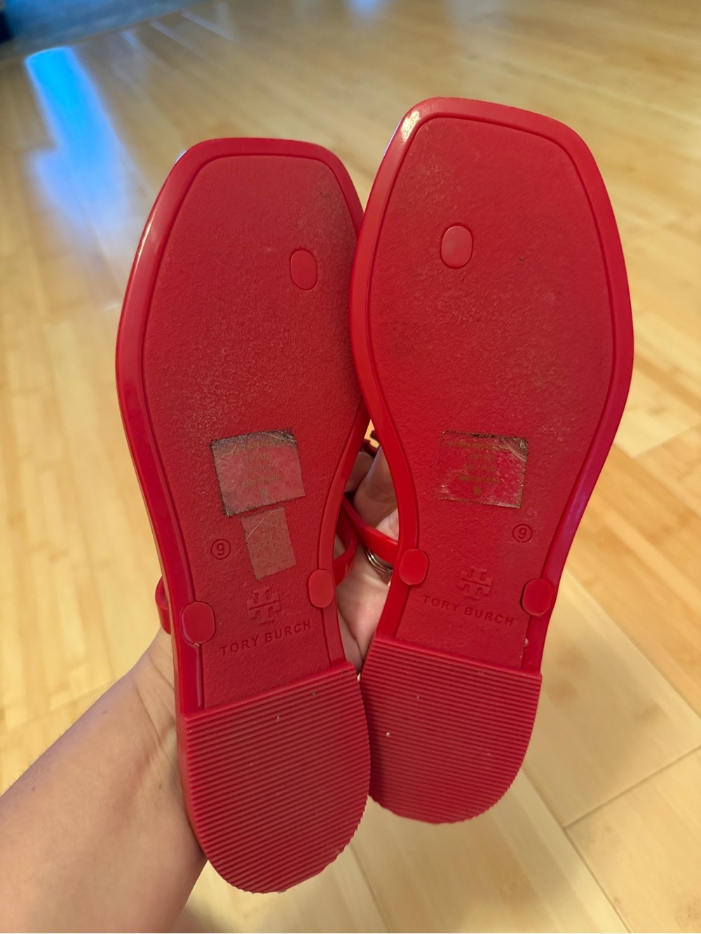Tory Burch Red Jelly Square-Toe Thong Sandals - Picture 2 of 2